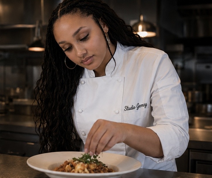Women Chef plating food